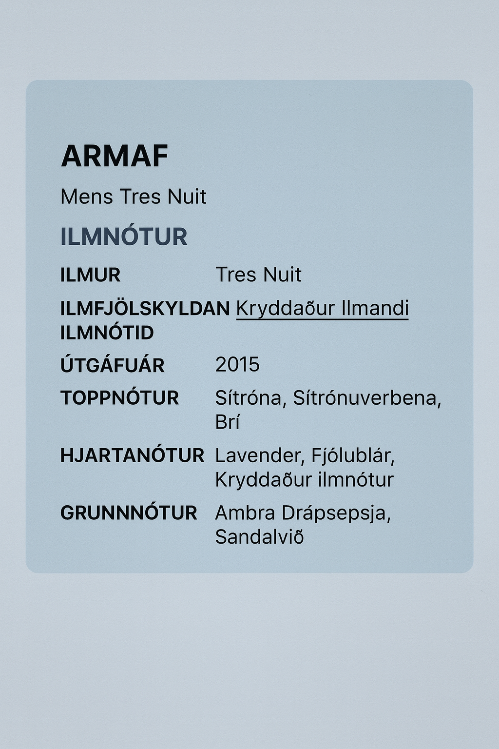 Armaf  Men's Tres Nuit EDP 3.4 oz Fragrances