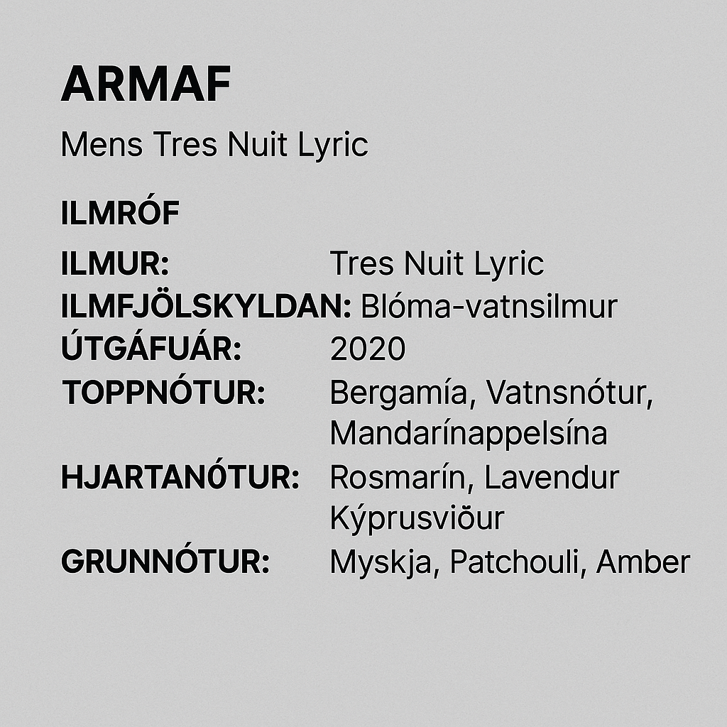 Armaf  Men's Tres Nuit Lyric EDP Spray 3.4 oz Fragrances